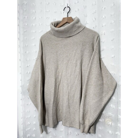 Free People Softly Structured Turtleneck Sweater Tunic Oatmeal Heather Medium - Picture 3 of 6